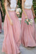 Two Pieces A-line Chiffon Lace Long Cheap Custom Bridesmaid Dresses, GRB0135