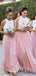 Two Pieces A-line Chiffon Lace Long Cheap Custom Bridesmaid Dresses, GRB0135