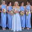 Popular Blue Satin Halter Long Cheap Custom Mermaid Bridesmaid Dresses, GRB0140