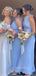 Popular Blue Satin Halter Long Cheap Custom Mermaid Bridesmaid Dresses, GRB0140