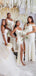 White Mismatched Mermaid Side Slit Long Cheap Custom Bridesmaid Dresses, GRB0145