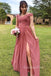 Simple A-line Chiffon Off Shoulder Long Cheap Custom Side Slit Bridesmaid Dresses, GRB0149