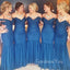 Blue Tulle Mermaid Long Cheap Custom Off Shoulder Bridesmaid Dresses, GRB0151