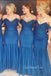 Blue Tulle Mermaid Long Cheap Custom Off Shoulder Bridesmaid Dresses, GRB0151