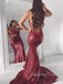 Red Mermaid Sleeveless V Neck Custom Prom Dresses,Sweet 16 Prom Dresses, OL015