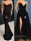 Spaghetti Strap Black Sparkle Popular Long Prom Dresses, WP005