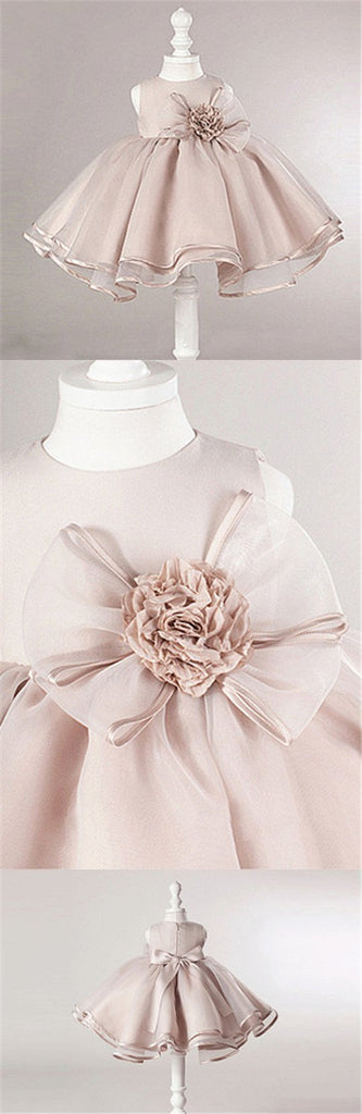 Dusty Pink Satin Tulle Zip Up Flower Girl Dresses, Lovely Little Girl Dresses with Flower Bow, FG030 - Wish Gown