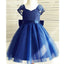 Royal Blue Cap Sleeves Lovely Weding Little Girl Flower Girl Dresses with Bow, FGD001