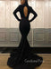 Black Long Sleeves High Neck Mermaid Long Prom Dresses, WP029