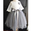 Round Neck Lace Top Grey Tulle Skirt Flower Girl Dresses, Lovely Cheap Little Girl Dresses, FG067