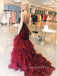 One Shoulder Mermaid Tulle Velvet Long Prom Dresses GDW111