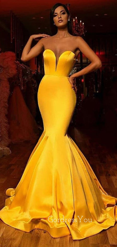 Yellow Mermaid Sweetheart Simple Long Evening Prom Dresses GDW104