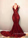 Sexy Mermaid Red Sequin V Neck Cheap Evening Long Prom Dress, BGP090