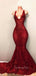 Sexy Mermaid Red Sequin V Neck Cheap Evening Long Prom Dress, BGP090