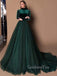 Teal Green Long Sleeves High Neck Long Prom Dresses FP1118