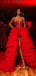 Red Sweetheart Side Split Long Prom Dresses GDW102