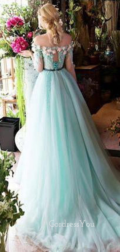 Off the Shoulder Charming Half Sleeves Long Evening Prom Dresses, BGP043