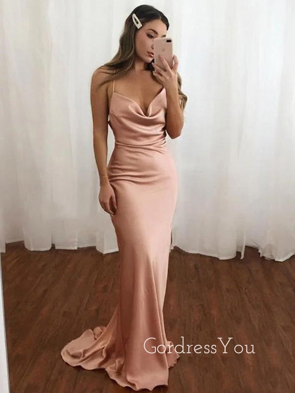 Mermaid Spaghetti Straps Sexy Backless Long Prom Dresses UG001