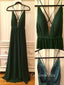 Sexy Green Deep V Neck Simple Backless Long Prom Beach Dresses, BG51510