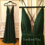 Sexy Green Deep V Neck Simple Backless Long Prom Beach Dresses, BG51510