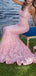 Elegant Pink Halter Lace Mermaid Long Prom Dress  FP1206