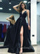 Sexy Black V-neck Side Split Long Prom Dress  FP1200