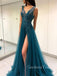 Sexy Navy-blue A-line Split Side Long Prom Dress  FP1198