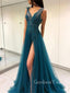 Sexy Navy-blue A-line Split Side Long Prom Dress  FP1198