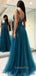 Sexy Navy-blue A-line Split Side Long Prom Dress  FP1198