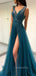 Sexy Navy-blue A-line Split Side Long Prom Dress  FP1198