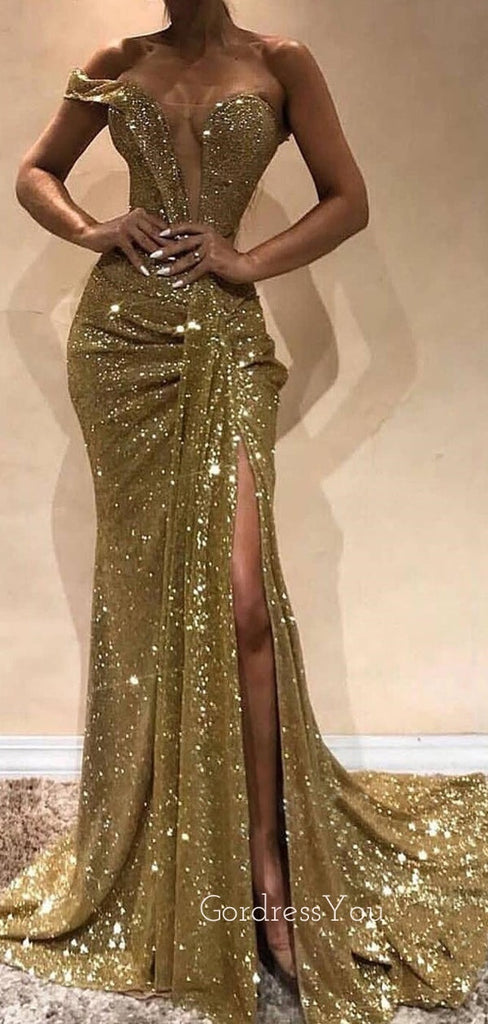 Sparkle Sequin Side Split Sexy Long Prom Dresses GDW106