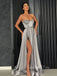 Sweetheart Side Slit A Line Silver Long Prom Dresses, WP033