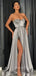 Sweetheart Side Slit A Line Silver Long Prom Dresses, WP033