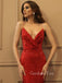 Red Spaghetti Strap Mermaid Sequin Long Prom Dresses, WP032