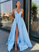 A-line Spaghetti Strap Side Slit Long Evening Prom Dresses GDW110