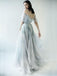 Most Popular Off the Shoulder Short Sleeves Grey Blue Gradient Long Prom Dress, BGP089