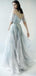 Most Popular Off the Shoulder Short Sleeves Grey Blue Gradient Long Prom Dress, BGP089