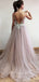 Charming V Neck Side Split Tulle V Back Affordable Long Prom Dress, BGP064