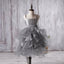 Dark Grey Sequin Organza Bustled Flower Tutu Dresses, Cheap Popular Flower Girl Dresses, FG053