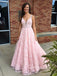 Pink Lace V Neck Applique Long Pretty Cheap Prom Dress, BG51554