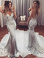 Silver Backless Cheap Sequin Sexy Sparkle Mermaid Long Prom Dresses, BG51547