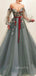 Off the Shoulder Long Sleeves A Line Tulle Long Prom Dresses SPE152