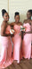 Spaghetti Straps Pink Satin Mermaid Long Custom Bridesmaid Dresses , BN1140