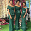 Dark Green Satin Mermaid Appliques Long Custom Bridesmaid Dresses , BN1141