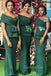 Dark Green Satin Mermaid Appliques Long Custom Bridesmaid Dresses , BN1141