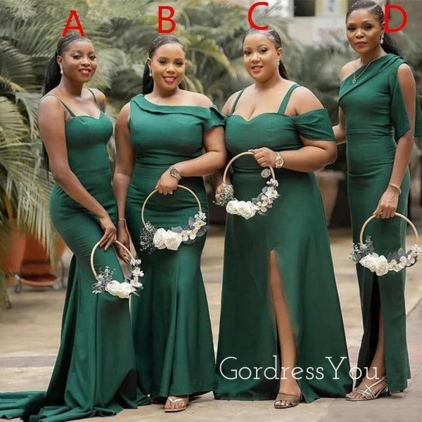 Mismatched Mermaid Dark Green Satin Long Custom Bridesmaid Dresses, BN1142