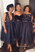 Dark Navy Tulle Lace Mismatched Long Custom Bridesmaid Dresses , BN1147