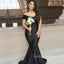 Off Shoulder Black Satin Long Mermaid Custom Bridesmaid Dresses , BN1153