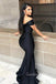 Off Shoulder Black Satin Long Mermaid Custom Bridesmaid Dresses , BN1153