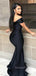 Off Shoulder Black Satin Long Mermaid Custom Bridesmaid Dresses , BN1153